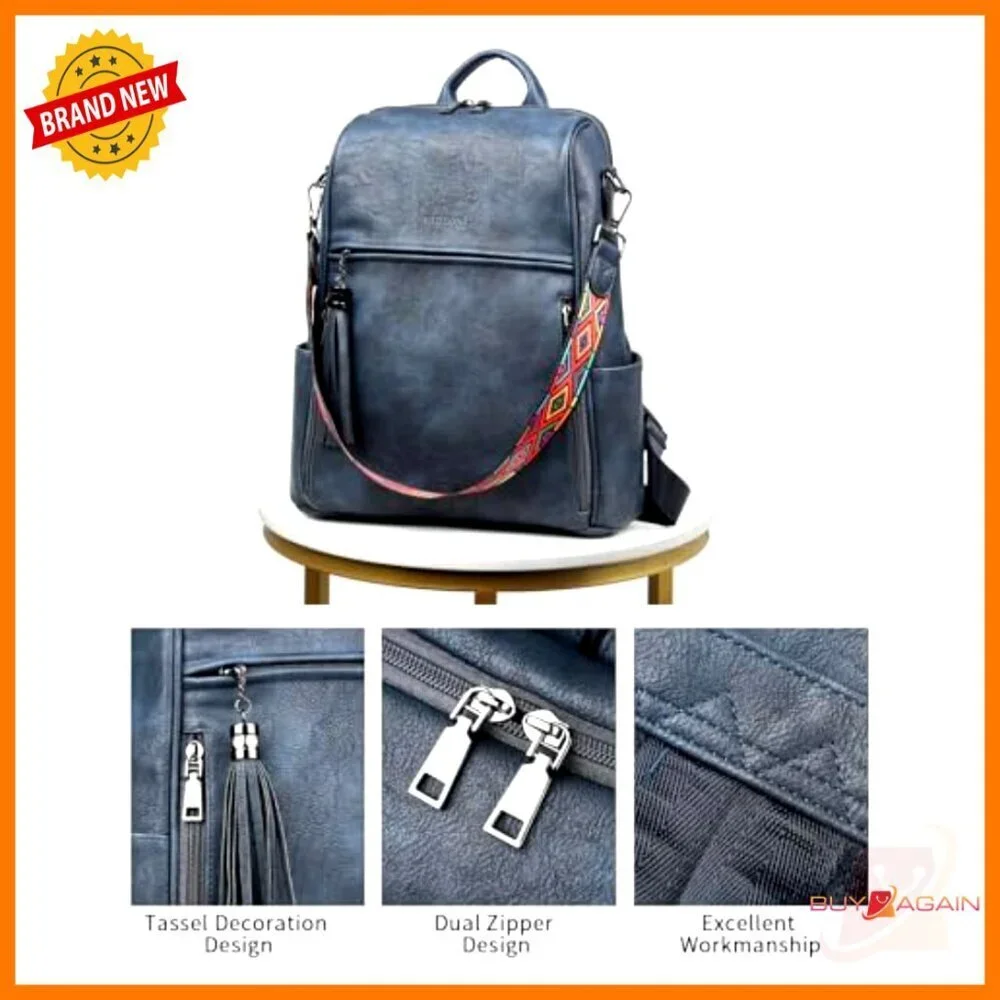 Faux Leather Convertible Backpack Purse with 12 Pockets for Travel & School